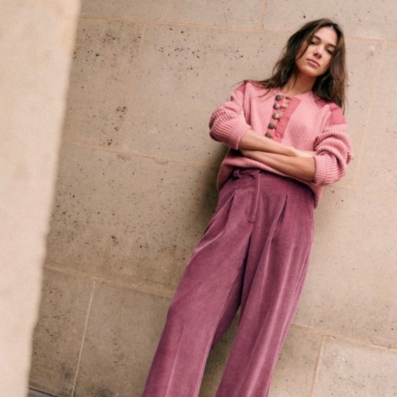 SEZANE Pink Wool Cotton Knit Quarter Button Pullover Sweater Pull Ewen Jumper - Picture 11 of 15